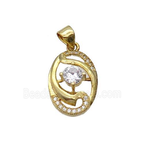 Copper Oval Pendant Pave Zircon Gold Plated