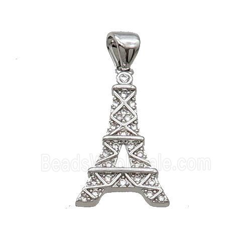 Copper Eiffel Tower Pendant Pave Zircon Platinum Plated