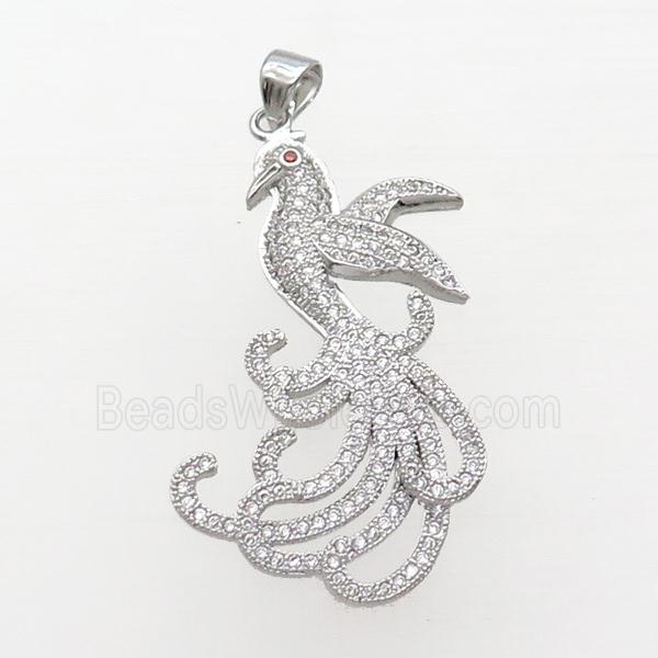 Copper Phoenix Pendant Pave Zircon Platinum Plated