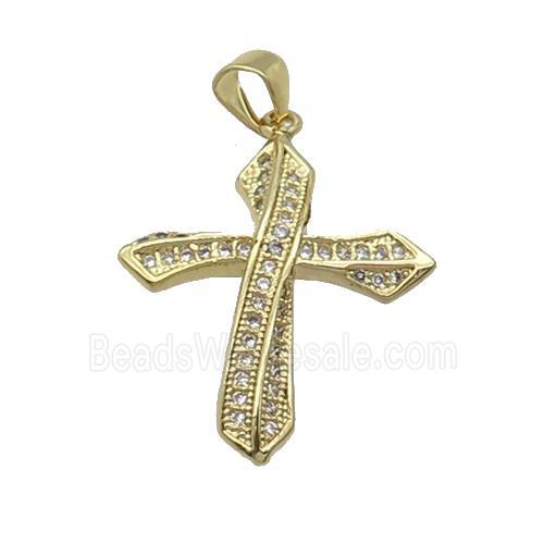 Copper Cross Pendant Pave Zircon Gold Plated