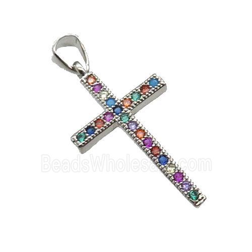 Copper Cross Pendant Pave Zircon Multicolor Platinum Plated