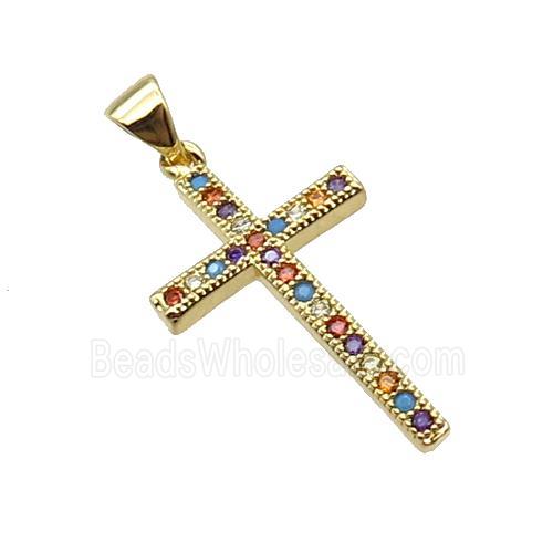 Copper Cross Pendant Pave Zircon Multicolor Gold Plated