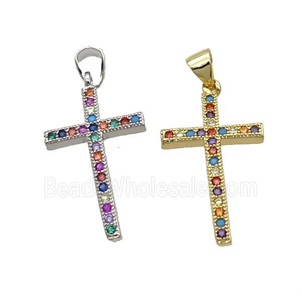Copper Cross Pendant Pave Zircon Multicolor Mixed