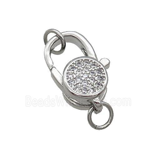 Copper Lobster Clasp Pave Zircon Platinum Plated