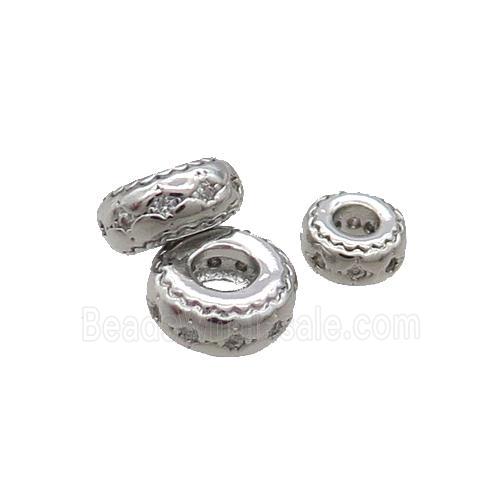 Copper Rondelle Spacer Beads Pave Zircon Platinum Plated