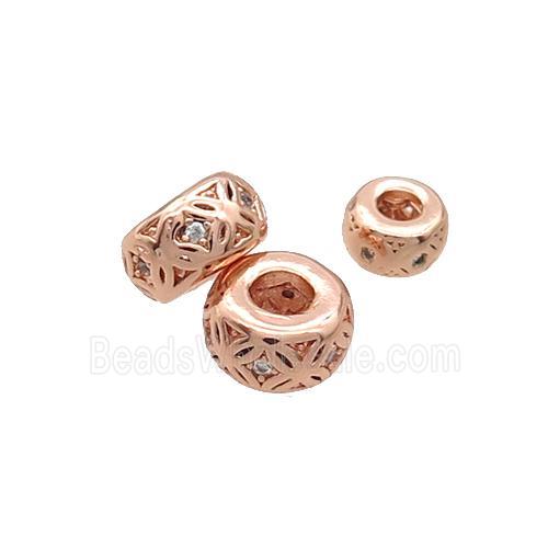 Copper Rondelle Spacer Beads Pave Zircon Rose Gold