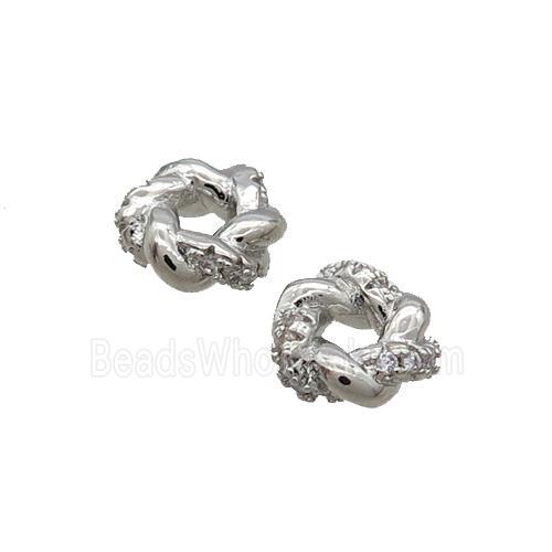 Copper Rondelle Spacer Beads Pave Zircon Platinum Plated