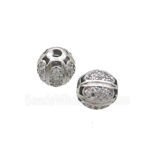 Copper Round Beads Pave Zircon Platinum Plated