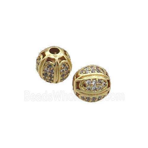 Copper Round Beads Pave Zircon Gold Plated