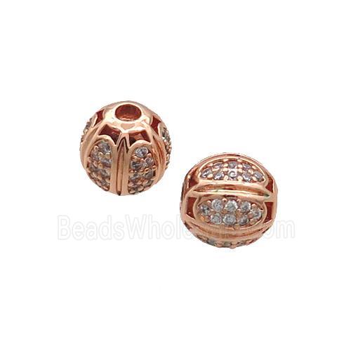 Copper Round Beads Pave Zircon Rose Gold