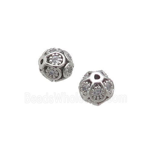 Copper Round Beads Pave Zircon Platinum Plated