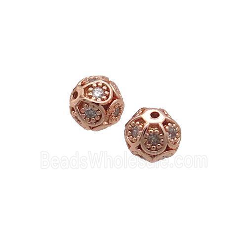 Copper Round Beads Pave Zircon Rose Gold