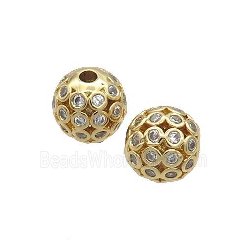 Copper Round Beads Pave Zircon Hollow Gold Plated