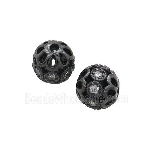 Copper Round Beads Pave Zircon Hollow Black Plated