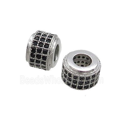 Copper Rondelle Beads Pave Black Zircon Large Hole Platinum Plated
