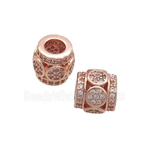 Copper Tube Beads Pave Zircon Large Hole Rose Gold