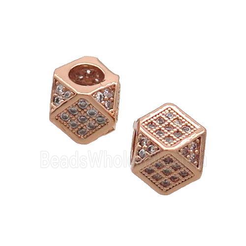 Copper Cube Beads Pave Zircon Large Hole Rose Gold