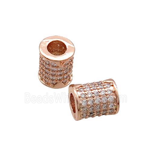 Copper Tube Beads Pave Zircon Large Hole Rose Gold