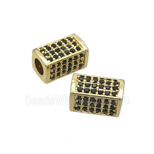 Copper Cuboid Beads Pave Black Zircon Large Hole Gold Plated