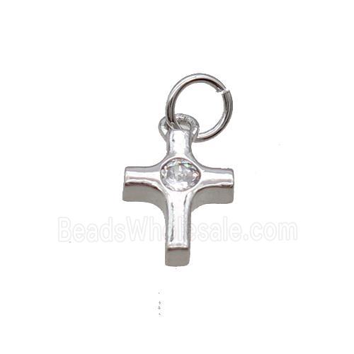 Copper Cross Pendant Pave Zircon Platinum Plated