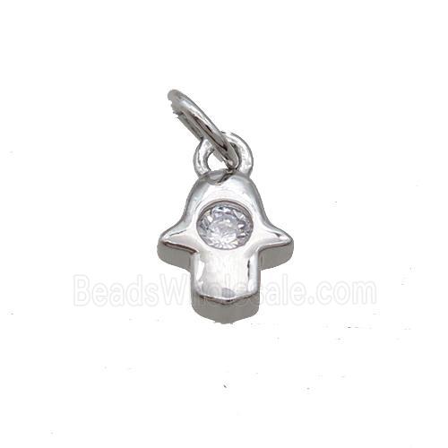 Copper Hamsahand Pendant Pave Zircon Platinum Plated