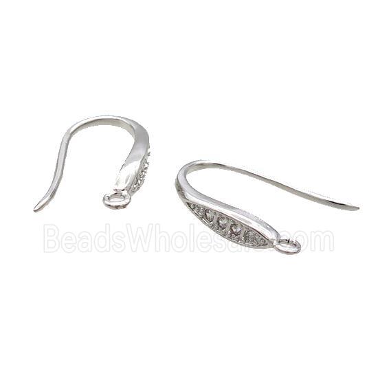 Copper Hook Earring Pave Zircon Platinum Plated