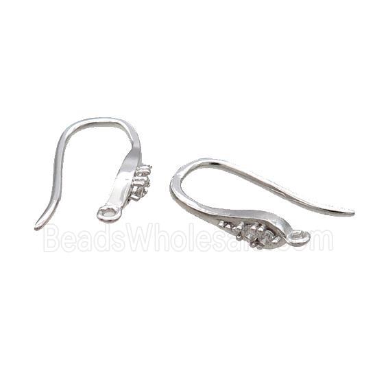 Copper Hook Earring Pave Zircon Platinum Plated