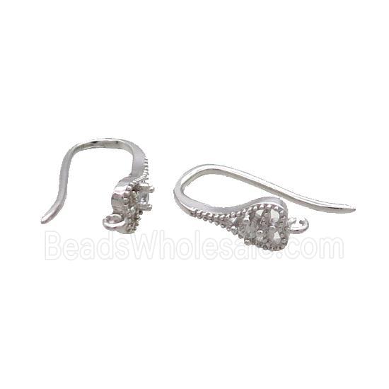 Copper Hook Earring Pave Zircon Platinum Plated