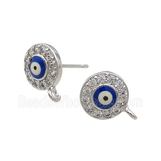 Copper Stud Earring Pave Zircon Evil Eye Platinum Plated