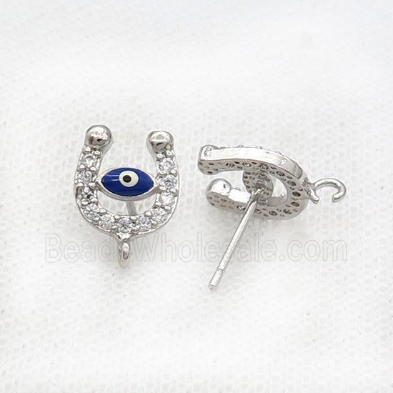 Copper Stud Earring Pave Zircon Eye Platinum Plated