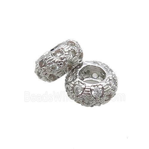 Copper Rondelle Beads Pave Zircon Platinum Plated