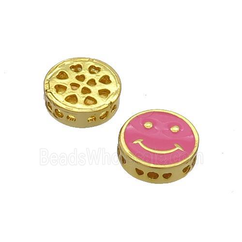 Copper Emoji Beads Hotpink Enamel Gold Plated