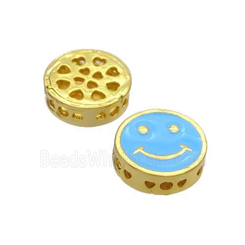 Copper Emoji Beads Blue Enamel Gold Plated