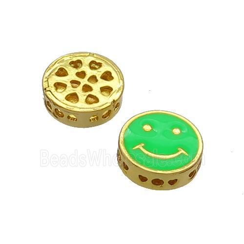 Copper Emoji Beads Green Enamel Gold Plated