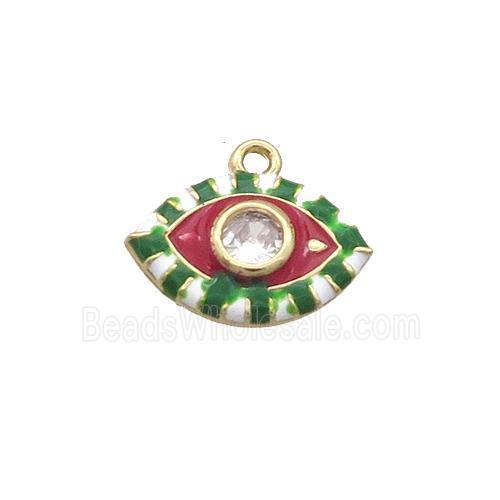 Copper Eye Pendant Pave Zircon Red Enamel Gold Plated