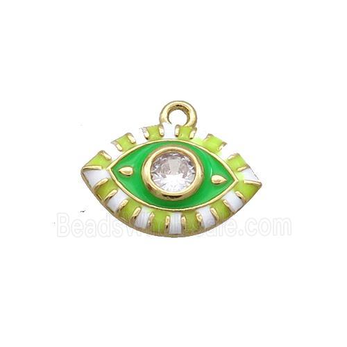 Copper Eye Pendant Pave Zircon Green Enamel Gold Plated