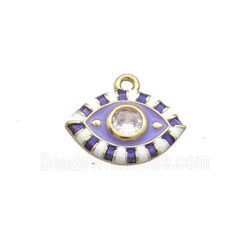 Copper Eye Pendant Pave Zircon Purple Enamel Gold Plated