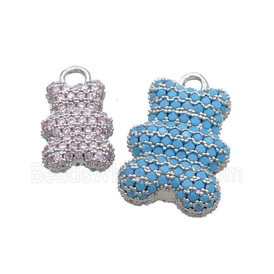 Copper Bear Pendant Pave Zircon Platinum Plated