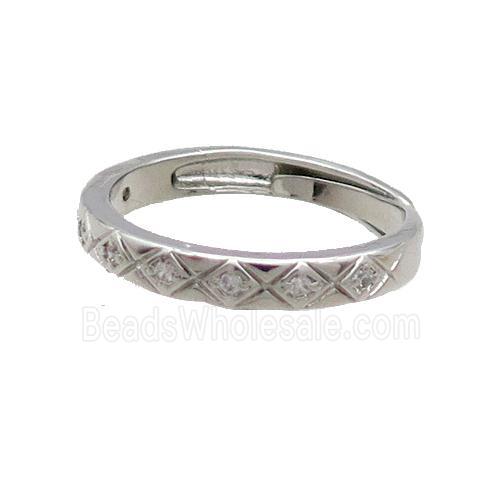 Copper Ring Pave Zircon Platinum Plated Adjustable