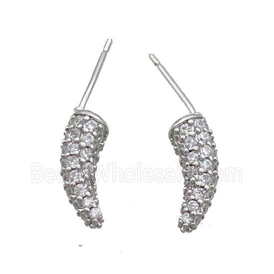 Copper Horn Stud Earring Pave Zircon Platinum Plated
