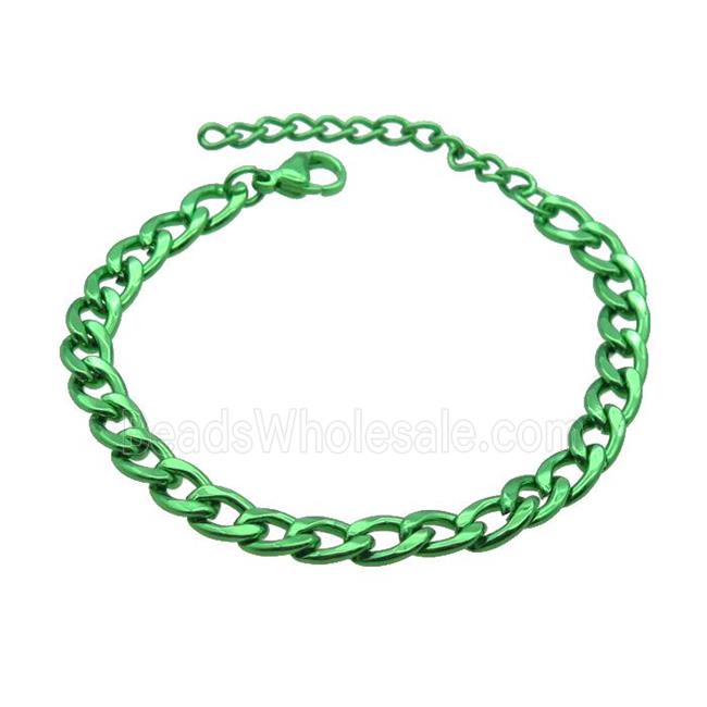 Copper Chain Bracelet Green Lacquered