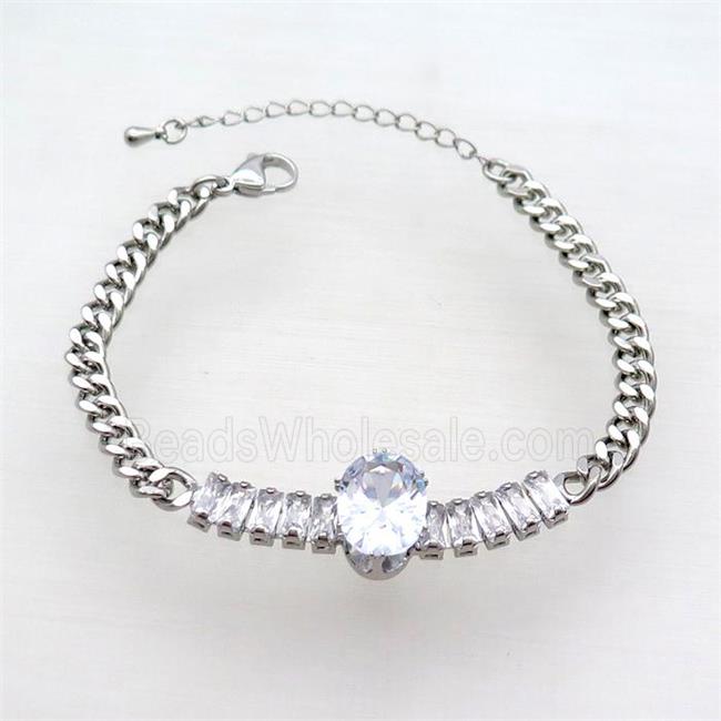 Copper Chain Bracelet Pave Crystal Glass Platinum Plated