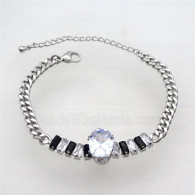 Copper Chain Bracelet Pave Crystal Glass Platinum Plated