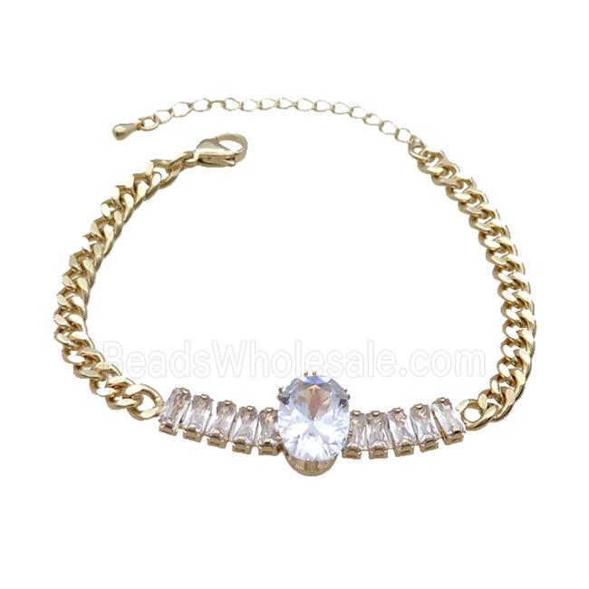 Copper Chain Bracelet Pave Crystal Glass Gold Plated