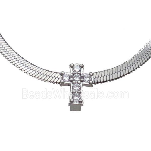 Copper Necklace Pave Zircon Cross Platinum Plated