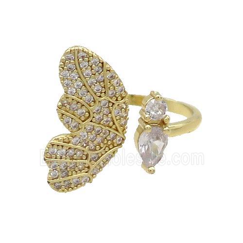 Copper Ring Pave Zircon Butterfly Gold Plated
