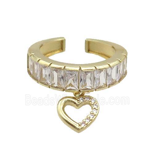 Copper Ring Pave Zircon Heart Gold Plated
