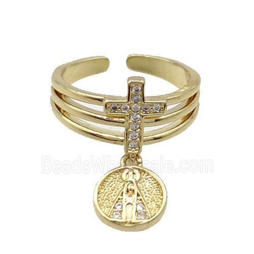 Copper Ring Pave Zircon Cross Gold Plated