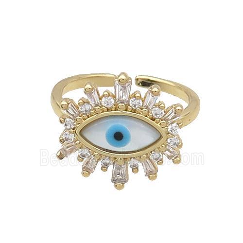 Copper Ring Pave Zircon Evil Eye Shell Gold Plated