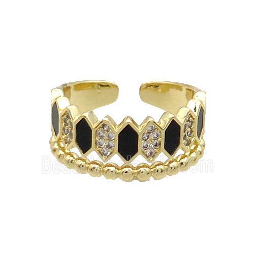 Copper Ring Pave Black Agate Zircon Gold Plated